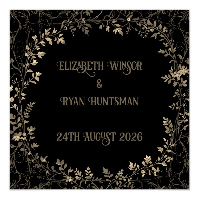 Póster Fim Floral Dourado e Preto da Sepia Luxuriosa (Frente)