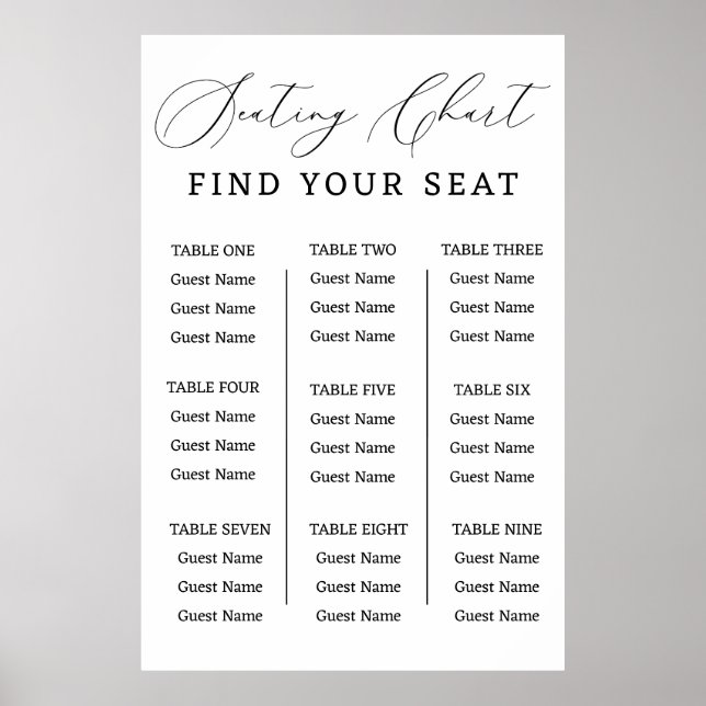 Poster Find Your Seat Wedding Seating Chart Minimalist (Frente)