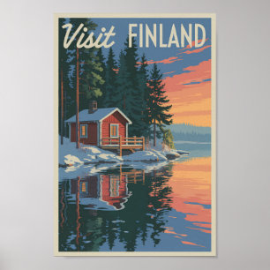 Poster Finlândia Lake Viagem Art Vintage