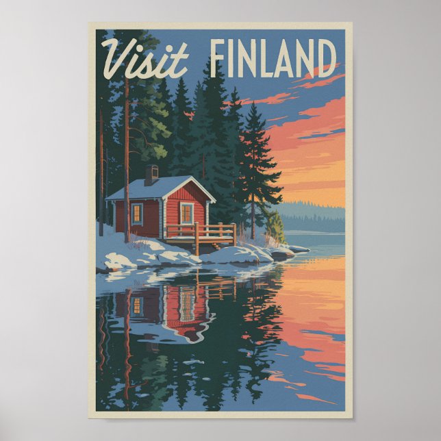 Poster Finlândia Lake Viagem Art Vintage (Frente)