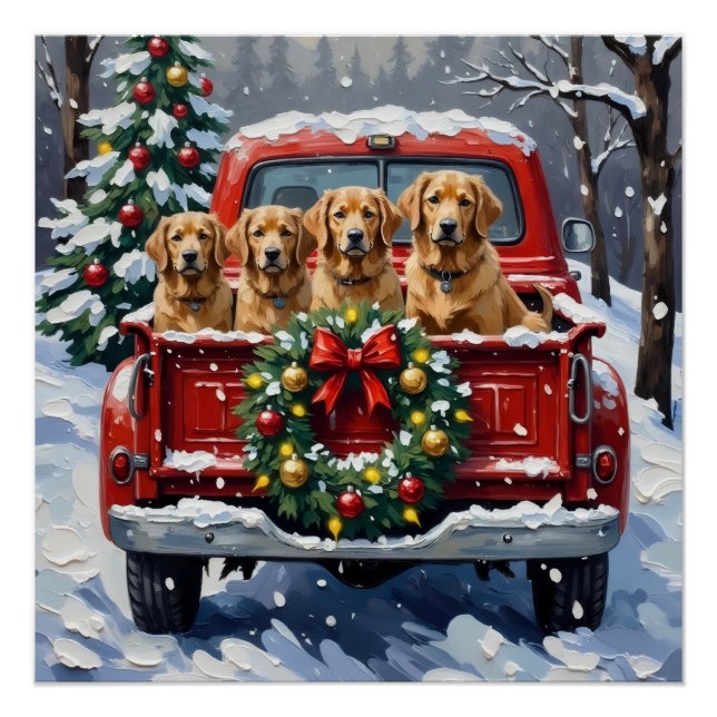Póster Finnish Lapphund Christmas Red Truck Holiday (Frente)