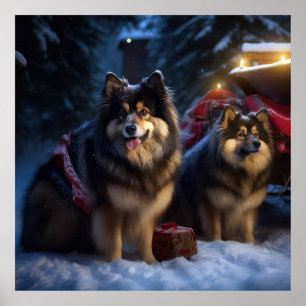 Poster Finnish Lapphund Neve Trenó Natal Decoração 