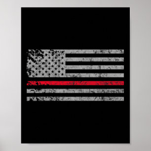 Poster Fino Red Line American Flag Fireman Suporte a Fi