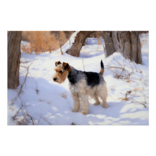 Póster Fio Fox Terrier Deixe-o nevar no Natal