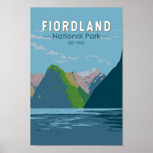 Poster Fiordland National Park Nova Zelândia Viagem Art