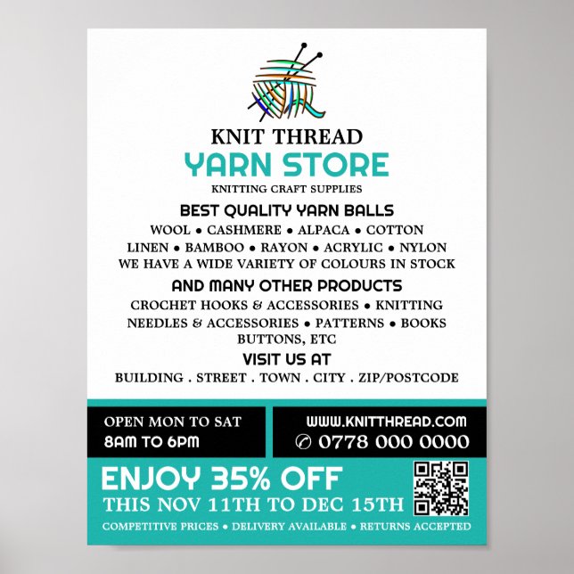 Poster Fios de abstrato, Loja de tricô, Loja de Fios (Frente)