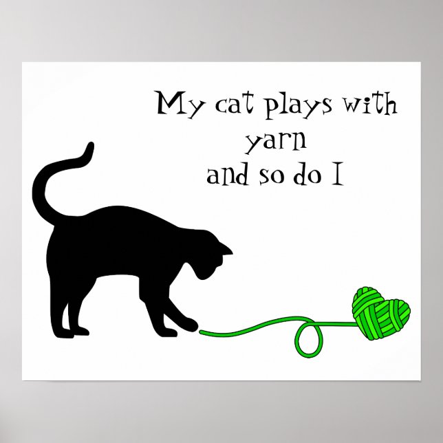 Póster Fios em forma de gato preto e coração (Verde limão (Frente)