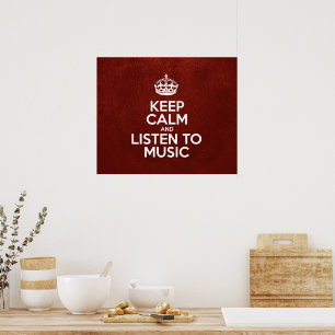 Póster Fique calmo e ouça música - Couro Vermelho