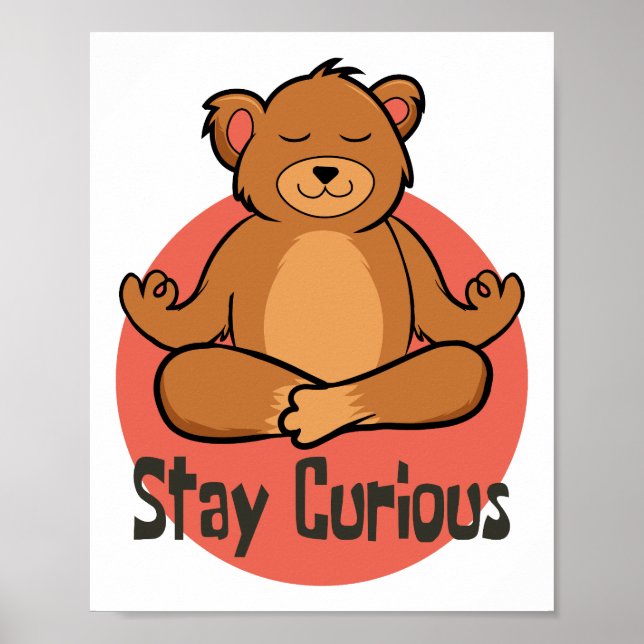 Poster Fique curioso Kawaii, urso marrom engraçado fazend (Frente)