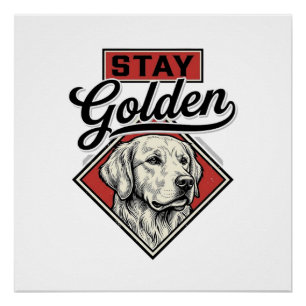 Póster Fique Dourado Retriever Vintage Cão Desenho Vetori