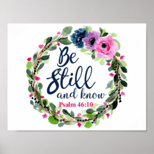 Poster Fique quieto E Conheça A Bíblia Floral Rosa Vers