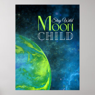 Poster Fique Selvagem, Lua, Verde limão Terra