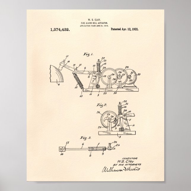 Póster Fire Alarm Bell 1921 Patent Art - Old Peper (Frente)