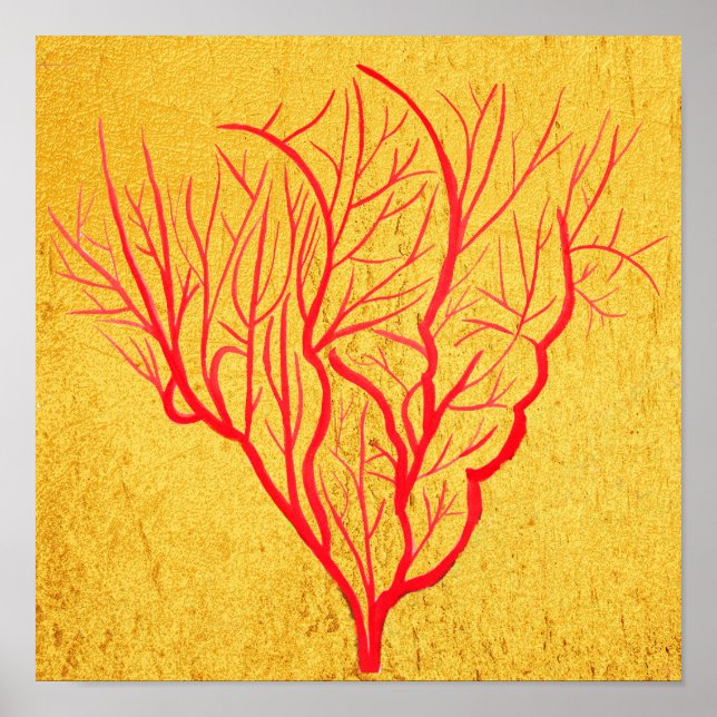 Poster Fire Coral sobre arte moderna do ouro (Frente)