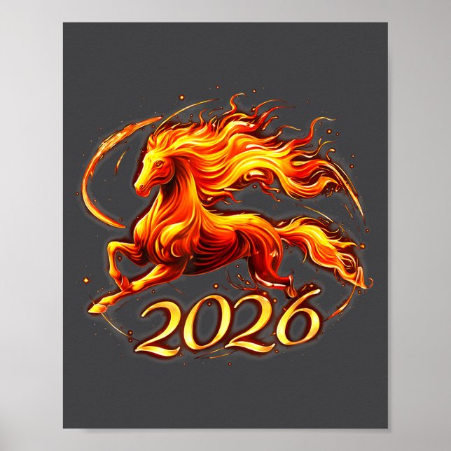 Poster Fire Horse Chinese Zodiac Symbol 2026 Lunar New Ye (Frente)