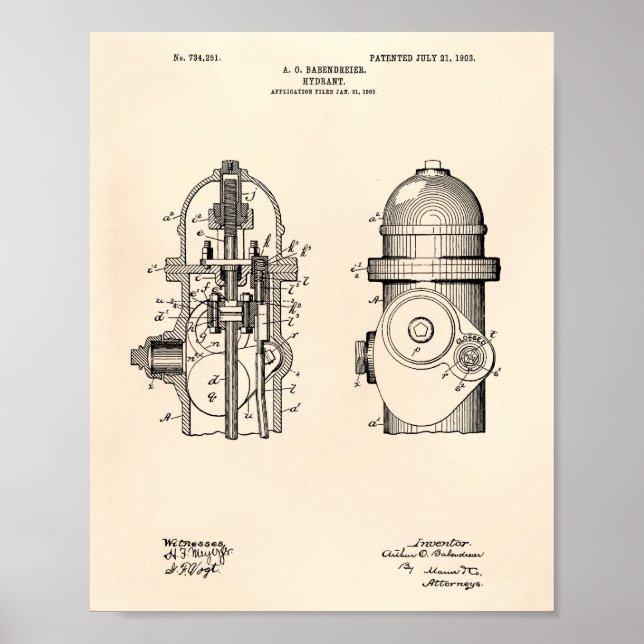 Poster Fire Hydrant 1903 Patent Art - Old Peper (Frente)