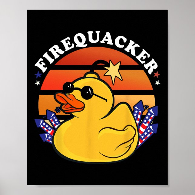 Poster Firecracker Duck 4 de julho Dia Patriótico Usa Fla (Frente)