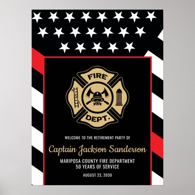 Poster Fireman Fire Department Firefighter Retirement (Frente)