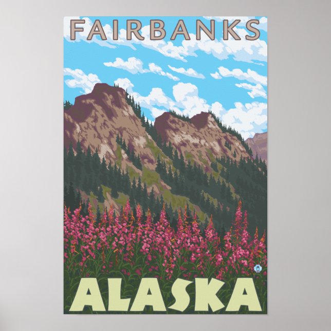 Poster Fireweed & Mountain - Fairbanks, Alaska (Frente)