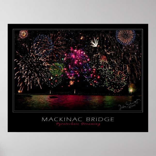 Póster Fireworks da ponte Mackinac (Frente)
