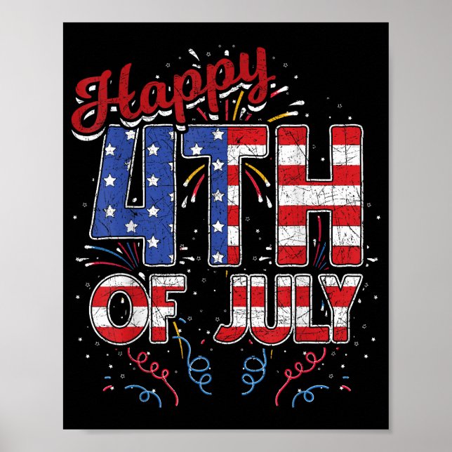 Poster Fireworks Happy 4 de julho Bandeira Americana 4th  (Frente)