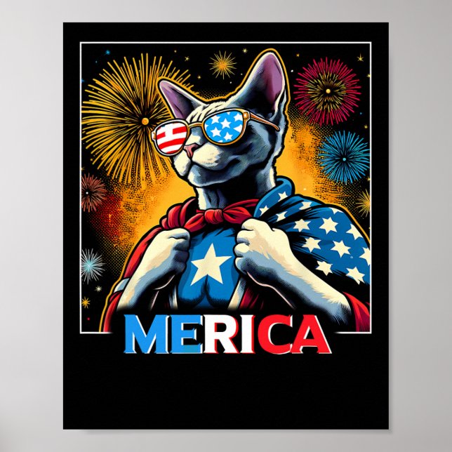 Poster Fireworks Patriotic Devon Rex Cat Merica (Frente)