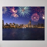 Fireworks sobre o skyline 2 de Chicago