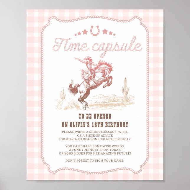 Poster First Rodeo 1st Birthday Western Time Capsule Sign (Frente)