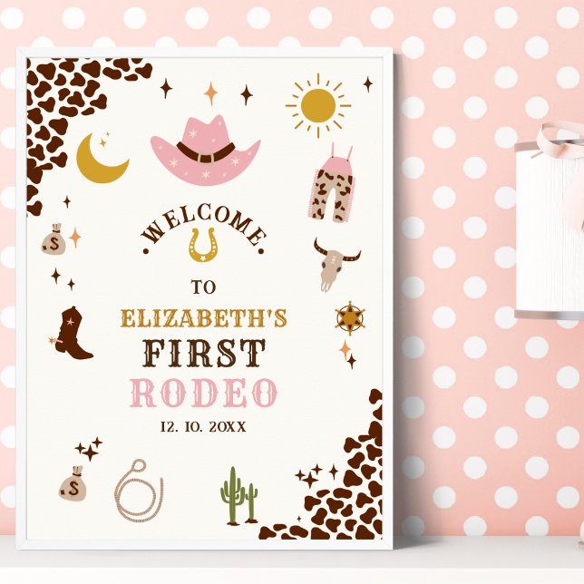 Poster First Rodeo Birthday Girl, Fun Cowgirl Birthday (Criador carregado)