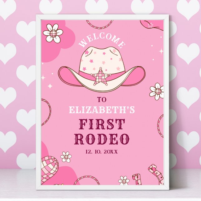 Poster First Rodeo Birthday Girl Pink and white (Criador carregado)