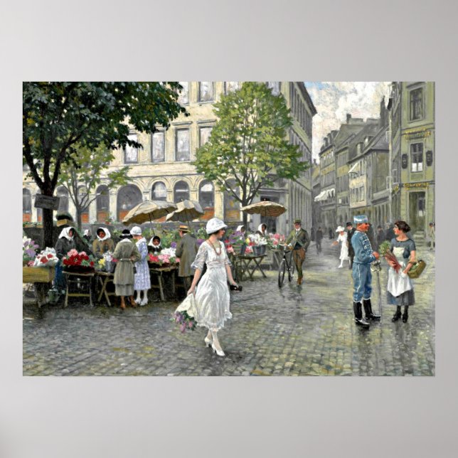 Póster Fischer - Dia do Mercado em Hojbro Plads, Copenhag (Frente)