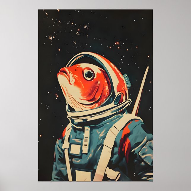 Poster Fish Astronaut Poster, Fish Retro Print, Fish (Frente)