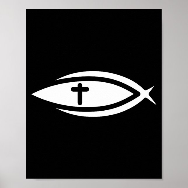 Poster Fish Cross Jesus Christian Prayers Mens Womens  (Frente)