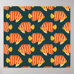 Poster Fish Frenzy: Vintage Seamless Design