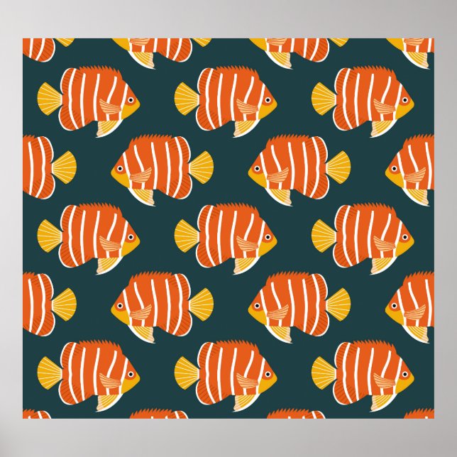 Poster Fish Frenzy: Vintage Seamless Design (Frente)