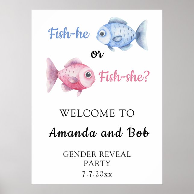 Poster Fish-he or Fish-she Gender reveal Welcome (Frente)