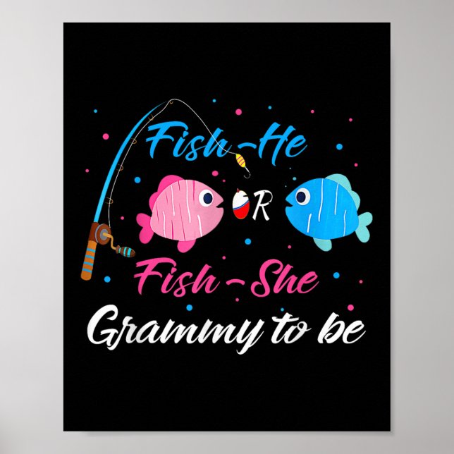 Poster Fish-he Or Fish-she Grammy To Be Gender Reveal Bab (Frente)