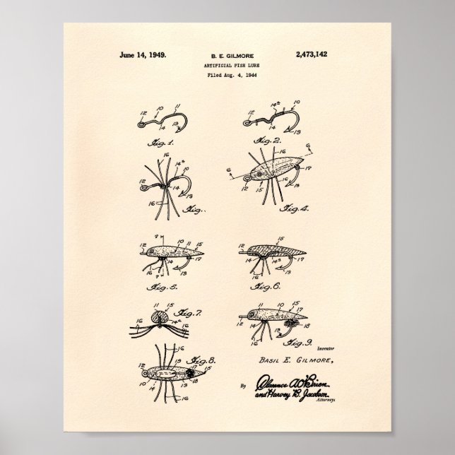 Poster Fish Lure 1949 Patent Art Old Peper (Frente)