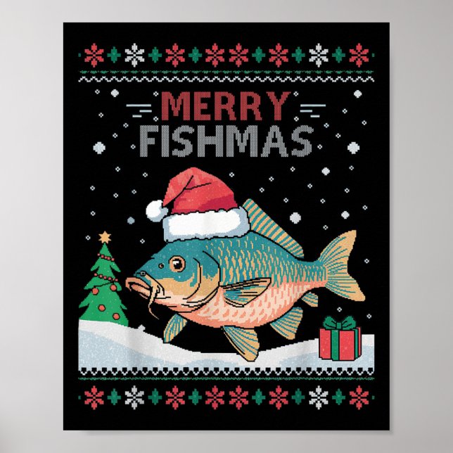 Poster Fismas felizes - Pesca de Carpa de Natal Engraçada (Frente)