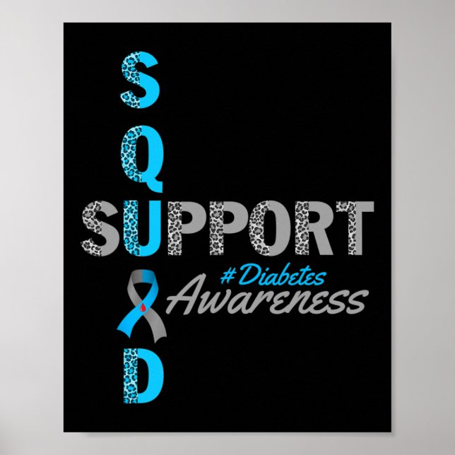 Poster fita azul de cinza da diabetes t1d t2d (Frente)