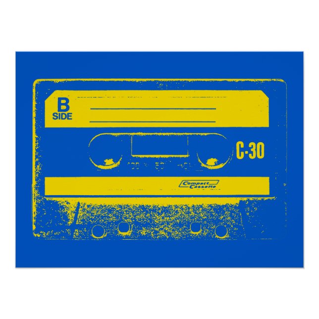 Póster Fita Cassete Azul e Amarela Retro (Frente)