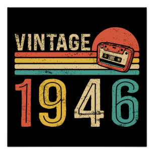Póster Fita Cassete de Música de Aniversário Retro 1946