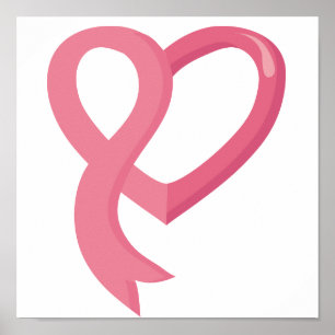 Póster Fita cor-de-rosa do coração do cancro da mama