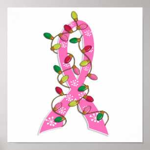 Póster Fita das luzes de Natal do cancro da mama