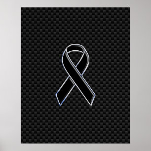 Póster Fita de Conscientização em Carbono Preto Fibra