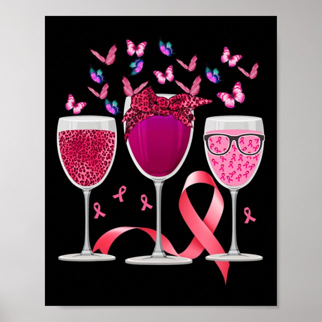 Poster Fita Rosa De Consciência Do Cancer De Vinho De Trê (Frente)