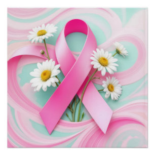 Póster Fita rosa e consciência do Cancer da maré negra