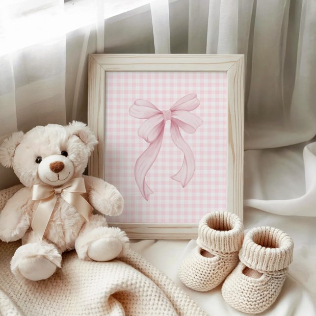 Poster Fita Rosa em Gingham (Pink Ribbon on Gingham Poster)