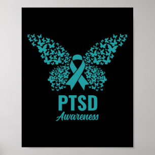 Poster Fita Teal Com Borboletas - Sensibilização Ptsd