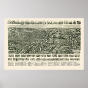 Poster Fitchburg, mapa panorâmico das MÃES - 1915